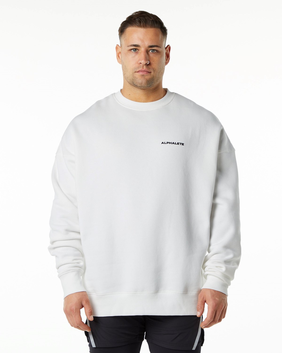 White Alphalete Brushed Fleece Crewneck Sweater | KXVQSW294