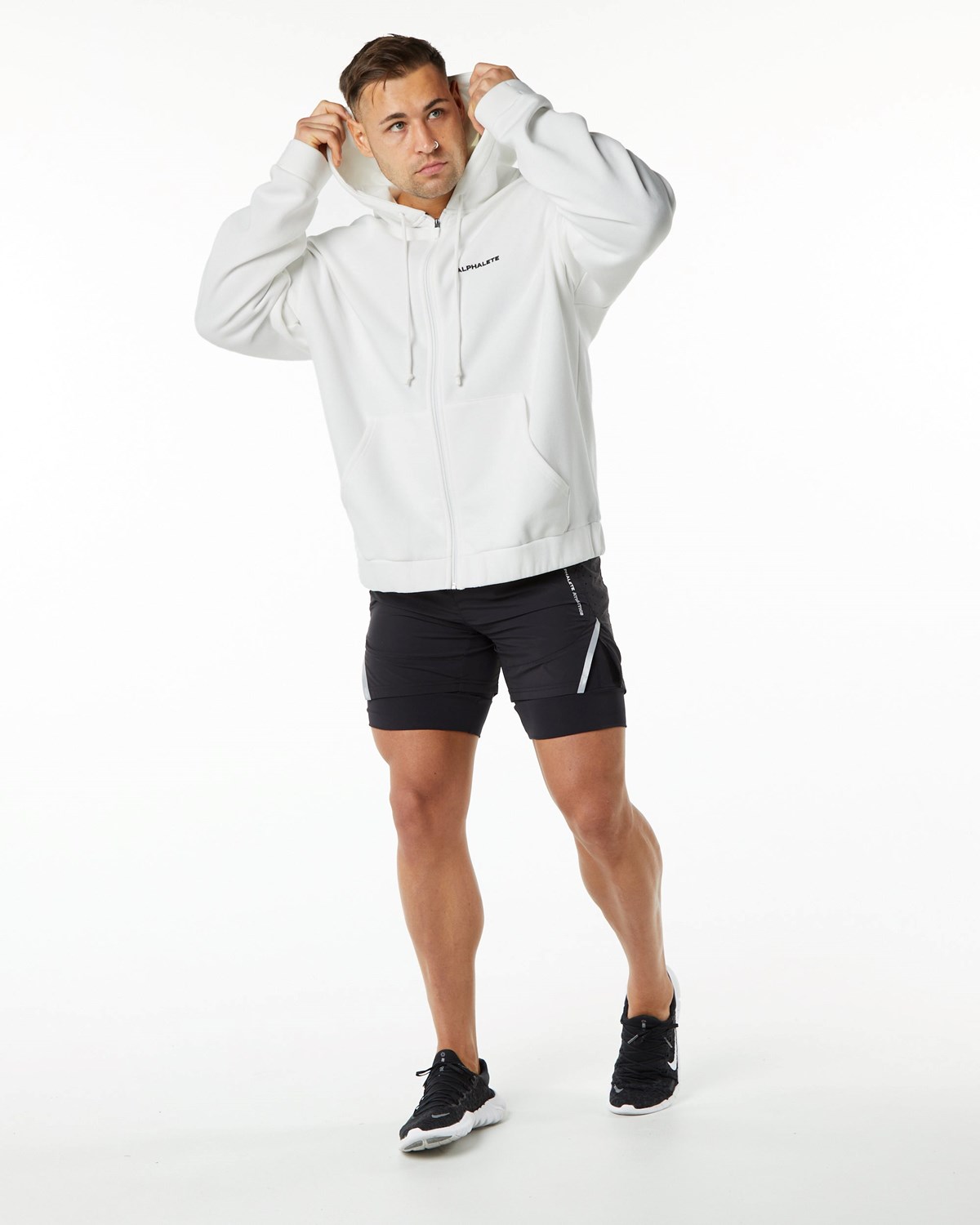 White Alphalete Brushed Fleece Full-Zip Hoodie | ZQTGAI265