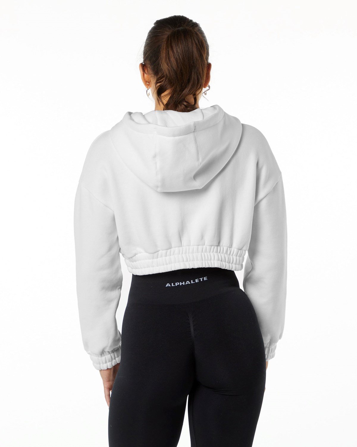 White Alphalete Brushed Fleece Half-Zip Crop Hoodie | OIVTWE493