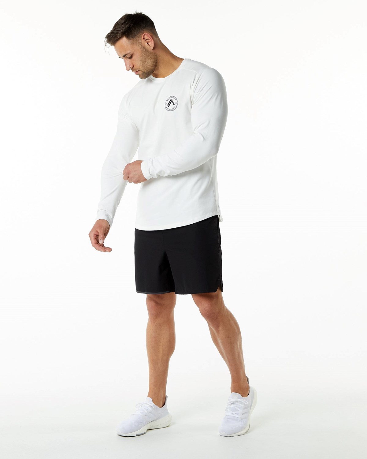 White Alphalete Fitted Performance Long Sleeve | AHETXM814