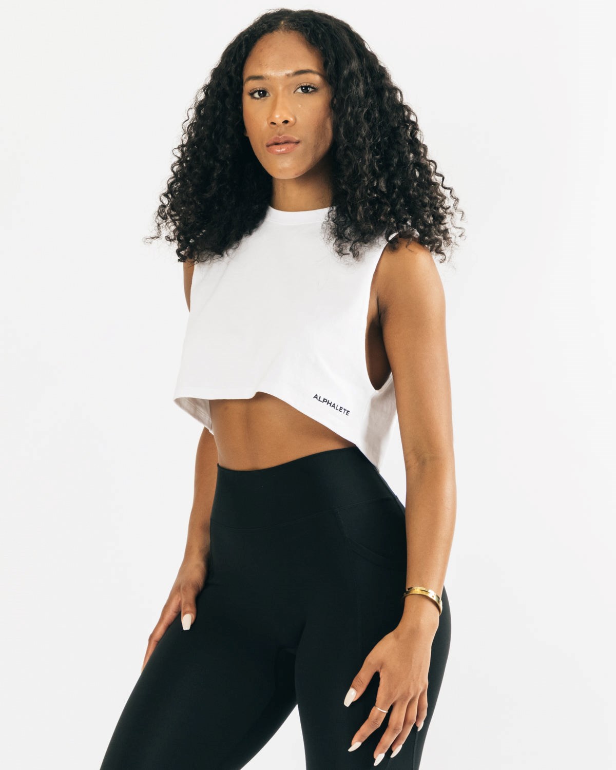 White Alphalete Heavy Cotton Cropped Cutoff | EQWDXB129