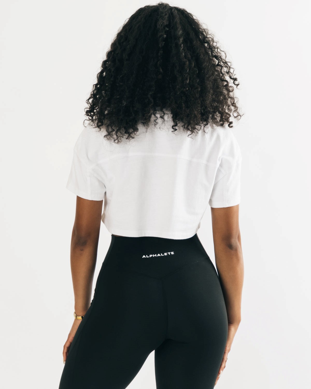 White Alphalete Heavy Cotton Dropped Shoulder Crop | YXIQWZ542