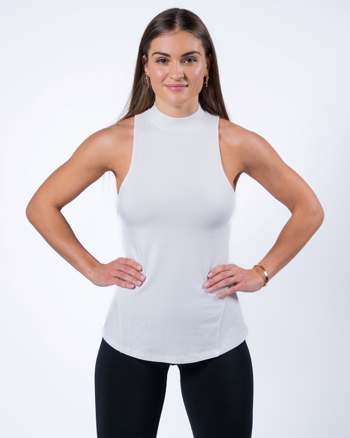 White Alphalete High-Neck Premium Tank | YFSXPQ651