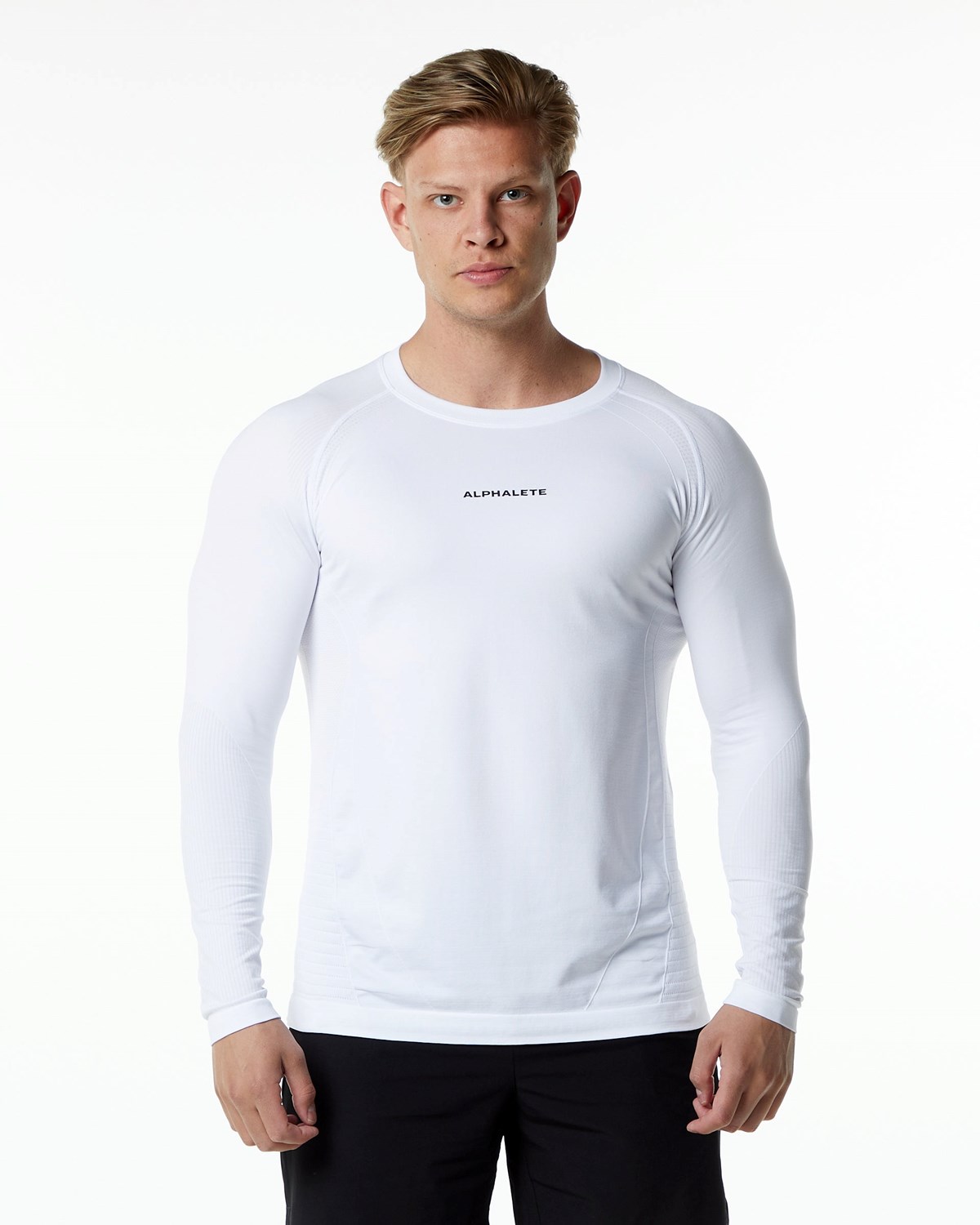 White Alphalete High Performance Seamless Long Sleeve Tee | THQSOD937