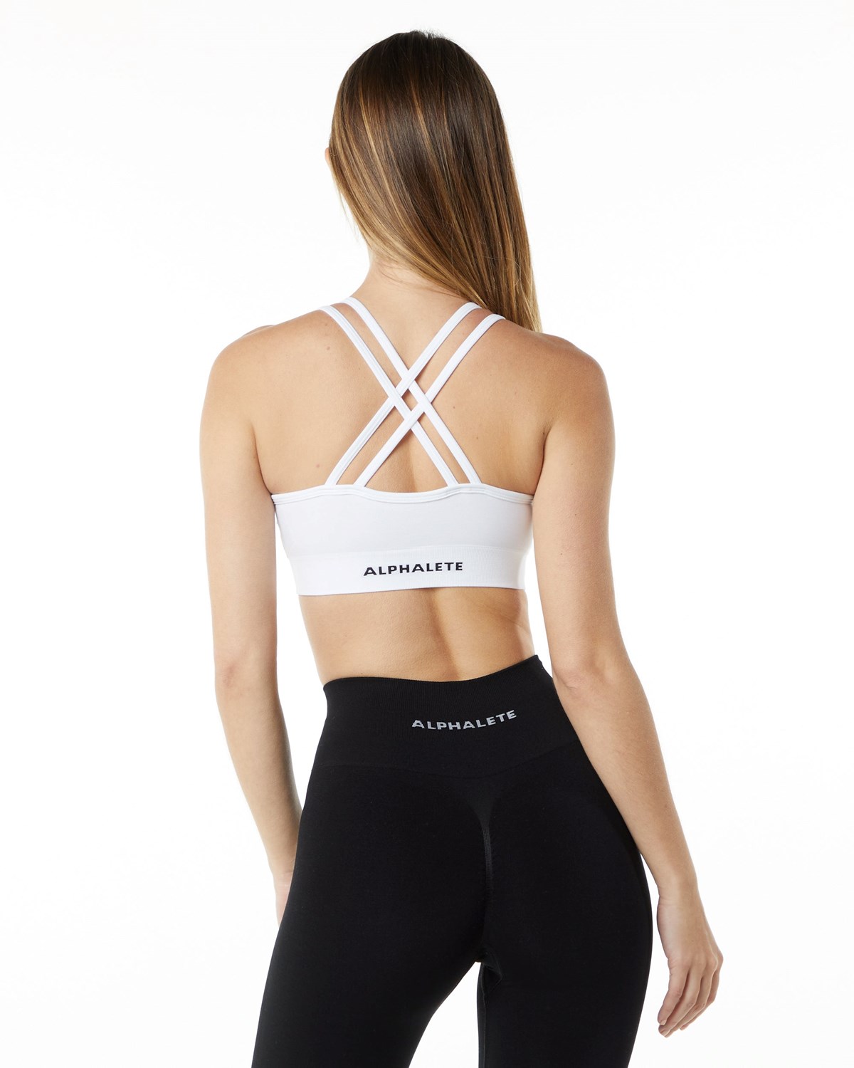 White Alphalete Medium-Impact Seamless Sports Bra | TQNLSK749