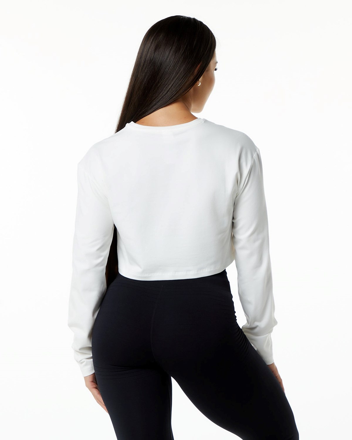 White Alphalete Oversized Performance Long Sleeve Crop | WQAKJN843