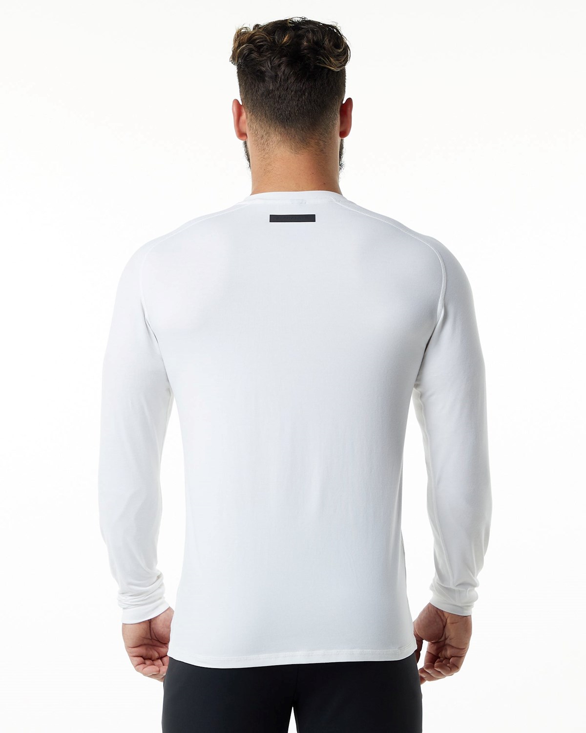 White Alphalete Premium Epaulette Long Sleeve Tee | URSNWX460