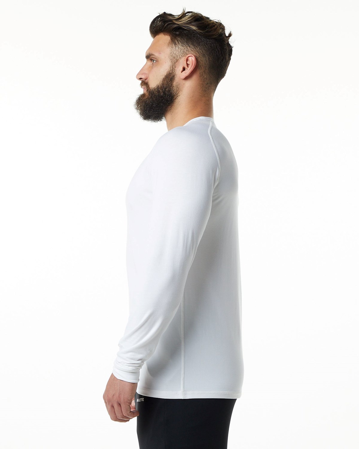 White Alphalete Premium Epaulette Long Sleeve Tee | URSNWX460