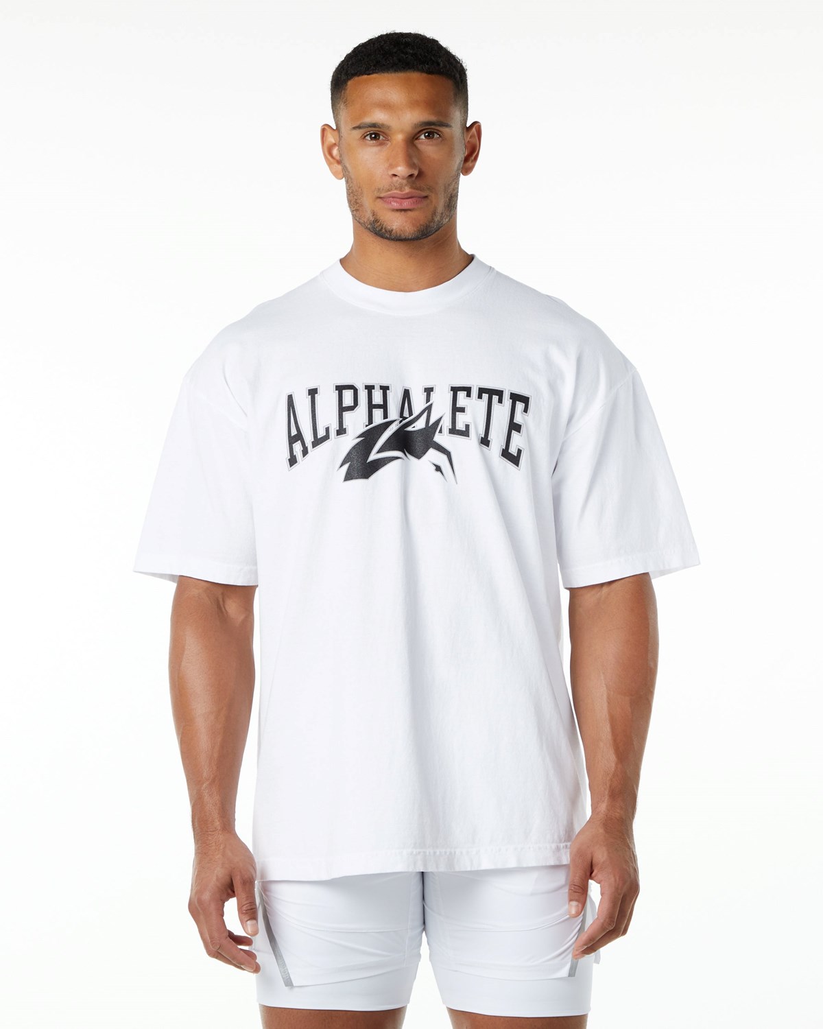 White / Black Alphalete Heavyweight Oversized Tee | XYORIP280