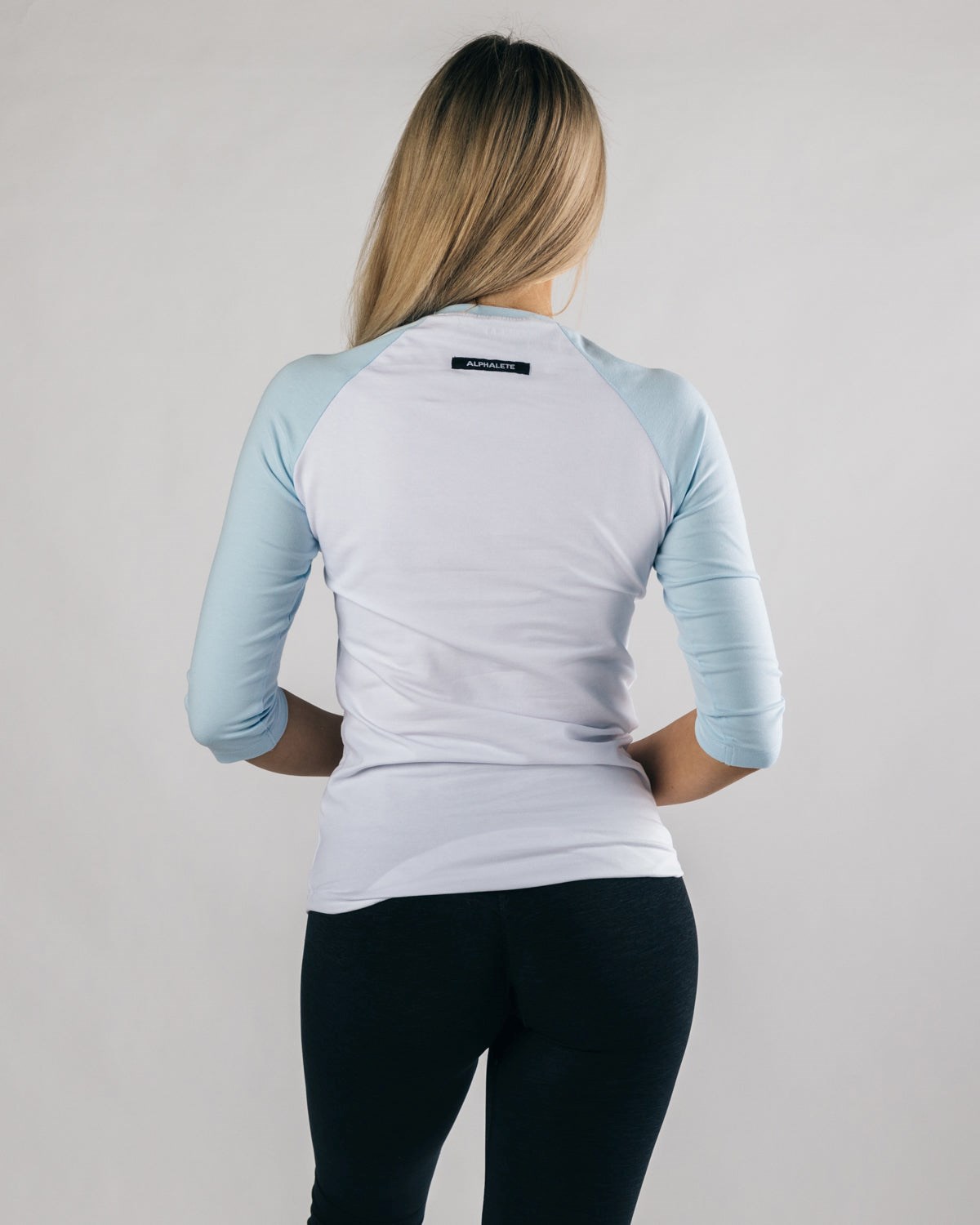 White Halogen Blue Alphalete Fitted Performance 3/4 Sleeve | ECIRLD362