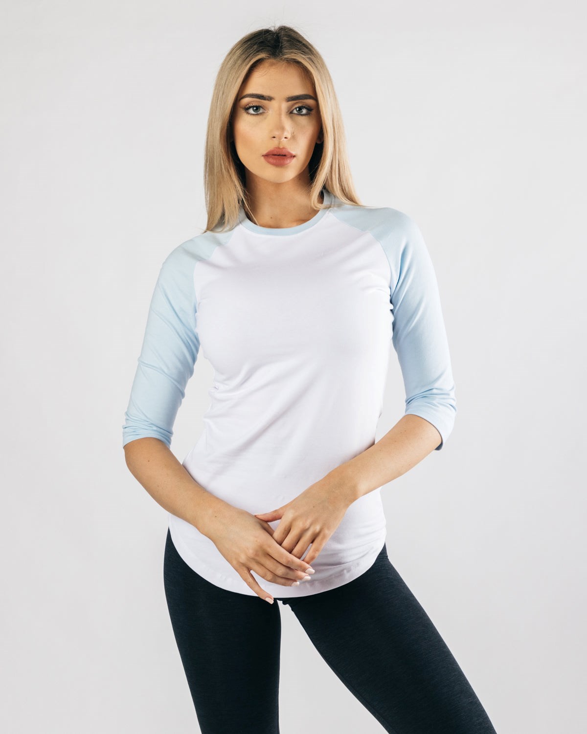 White Halogen Blue Alphalete Fitted Performance 3/4 Sleeve | ECIRLD362