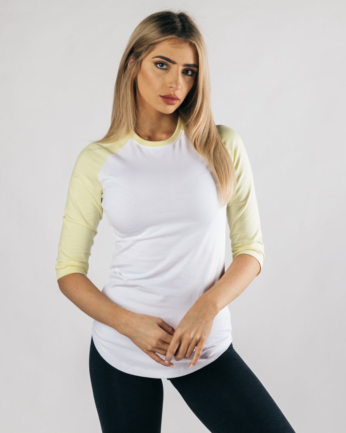 White Lemonade Alphalete Fitted Performance 3/4 Sleeve | JEADLZ701