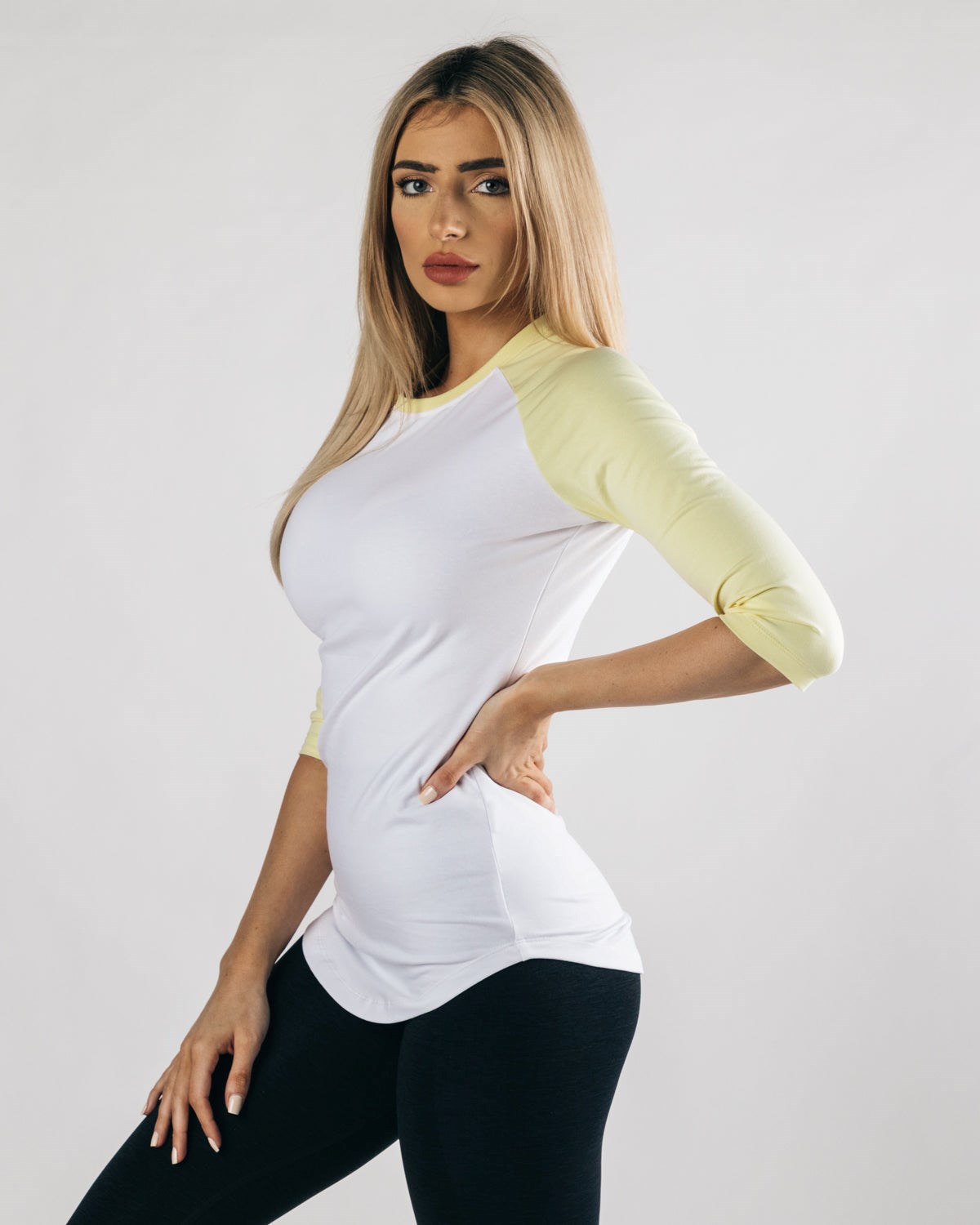 White Lemonade Alphalete Fitted Performance 3/4 Sleeve | JEADLZ701